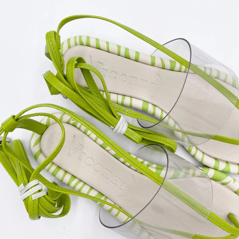 NEW Anthropologie Vicenza Transparent Zebra Sandal Tie Up Thong Sandals in Lime